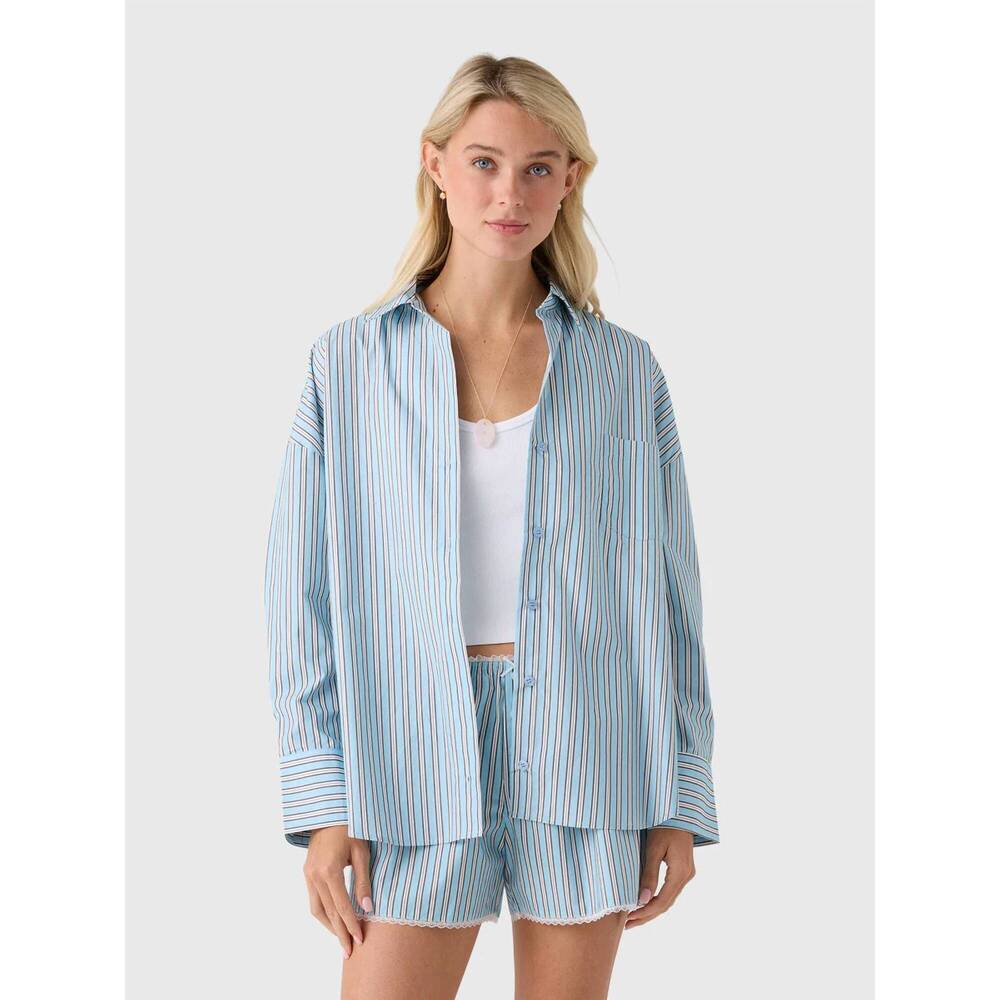 NEW ASHER karis button down striped shirt in brown/ blue